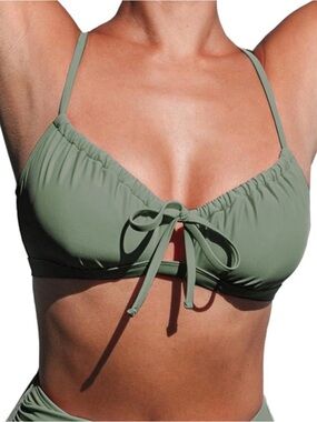 Cup She Olive Tie-Front Bikini Top - Women Swim